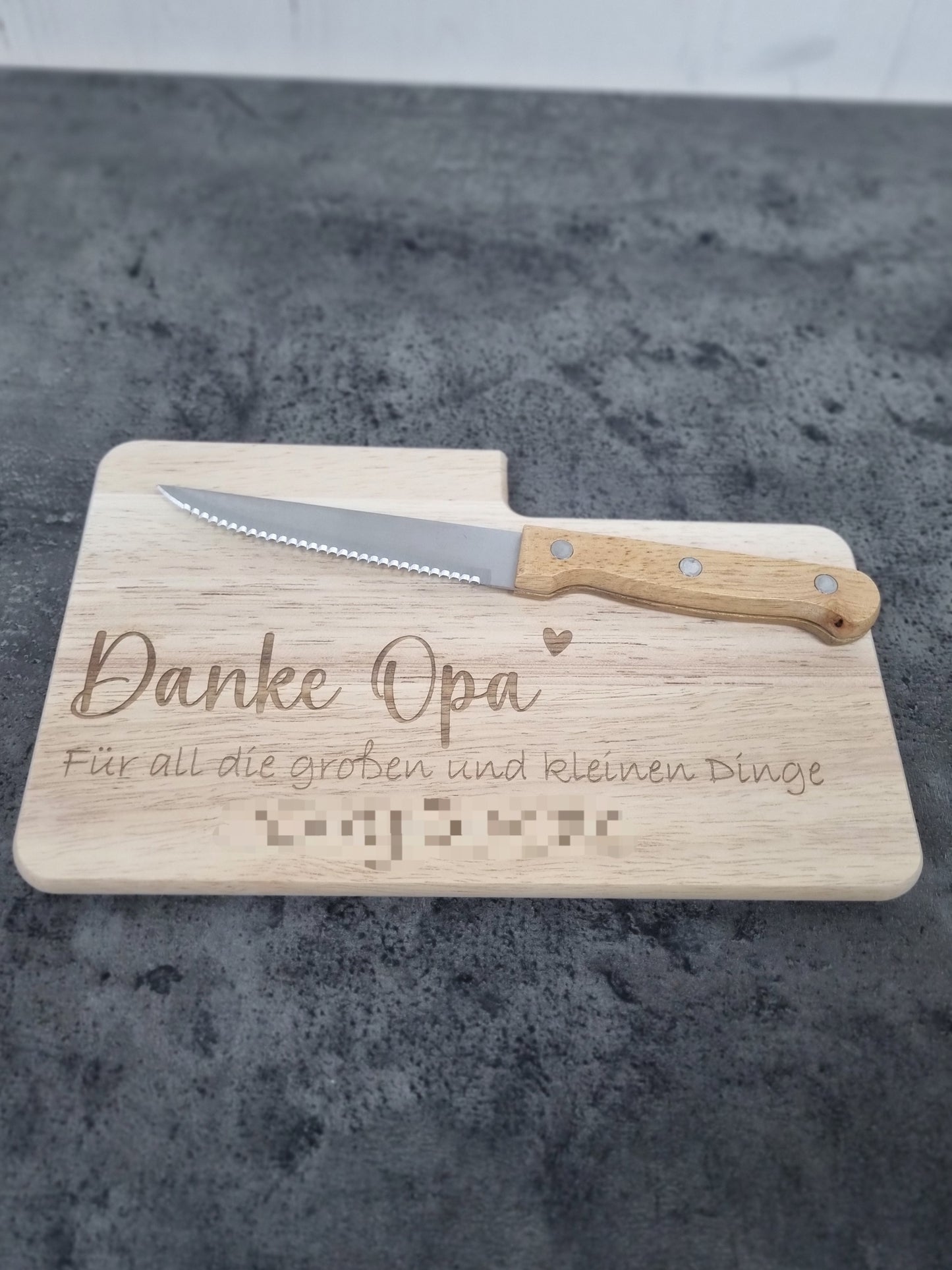 Frühstücksbrettchen "Danke Opa/Oma/Mama/Papa" mit Messer