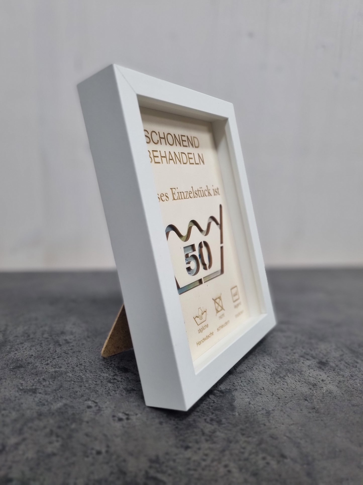 "Schonend Behandeln" Geldgeschenk im Bilderrahmen