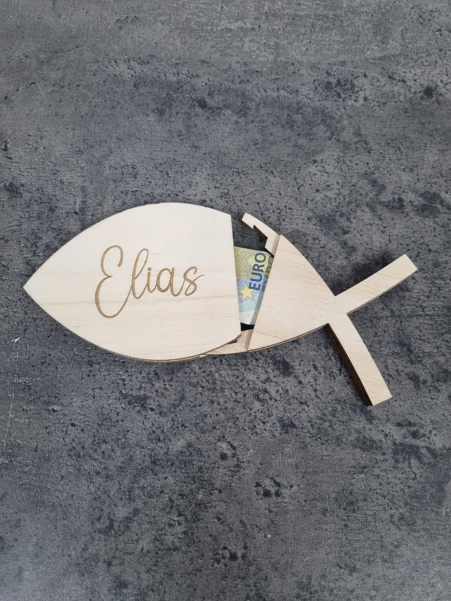 Personalisierter Fisch als Geldgeschenkverpackung Konfirmation / Kommunion / Taufe