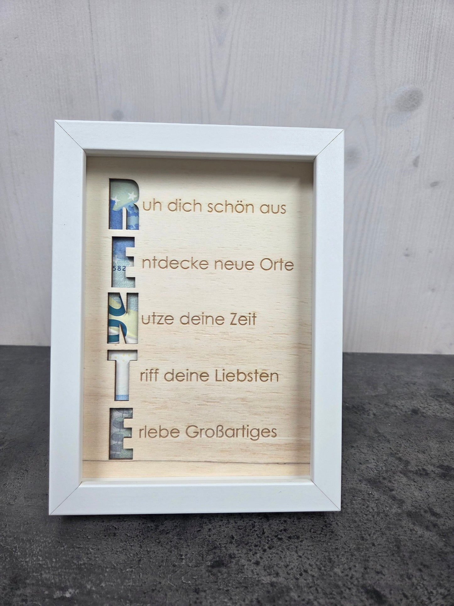 "Rente" - Geldgeschenk im Bilderrahmen zum Abschied