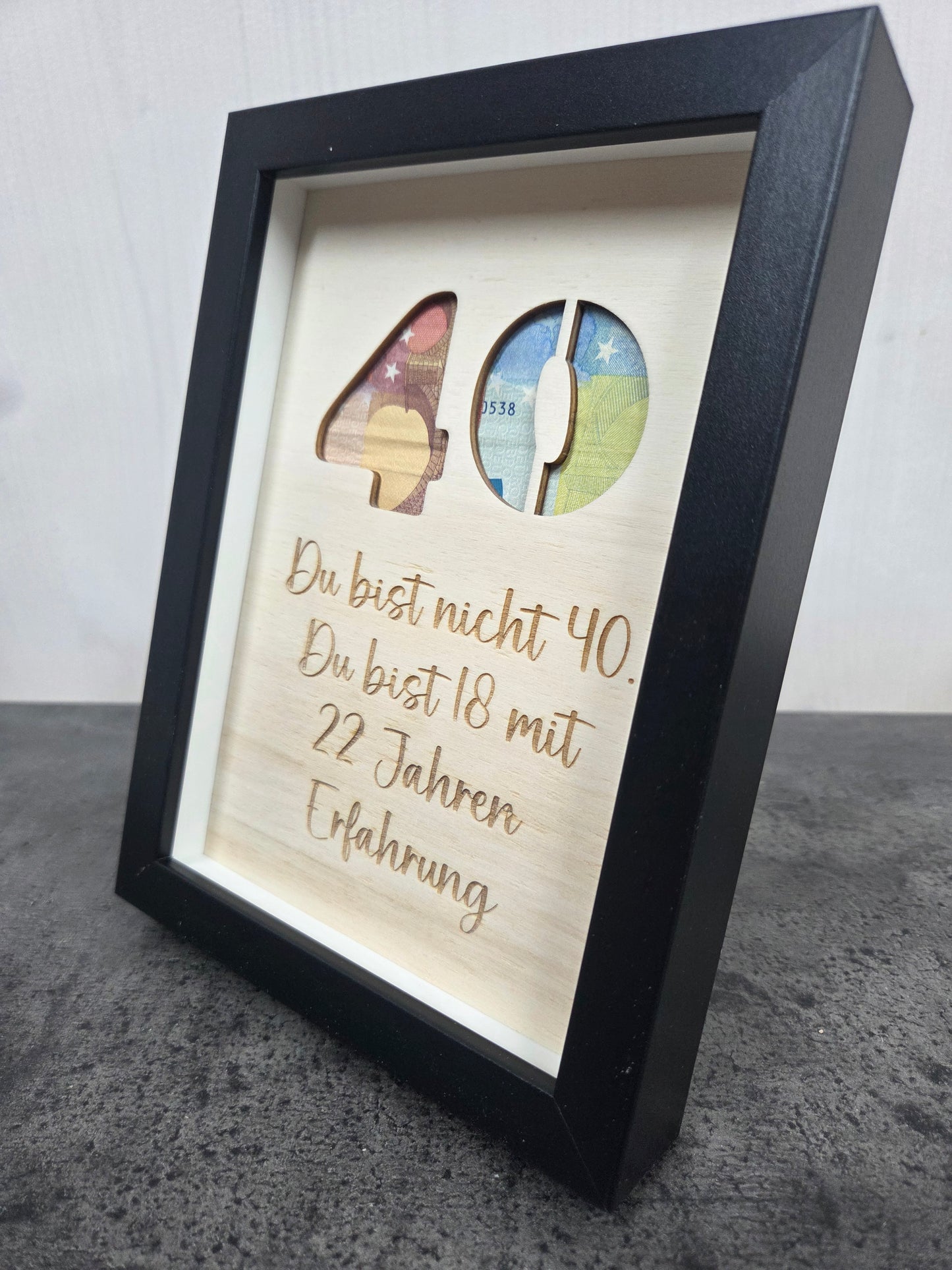 Lustiges Geldgeschenk im Bilderrahmen "18 mit Erfahrung" Geldgeschenk zum (runden) Geburtstag