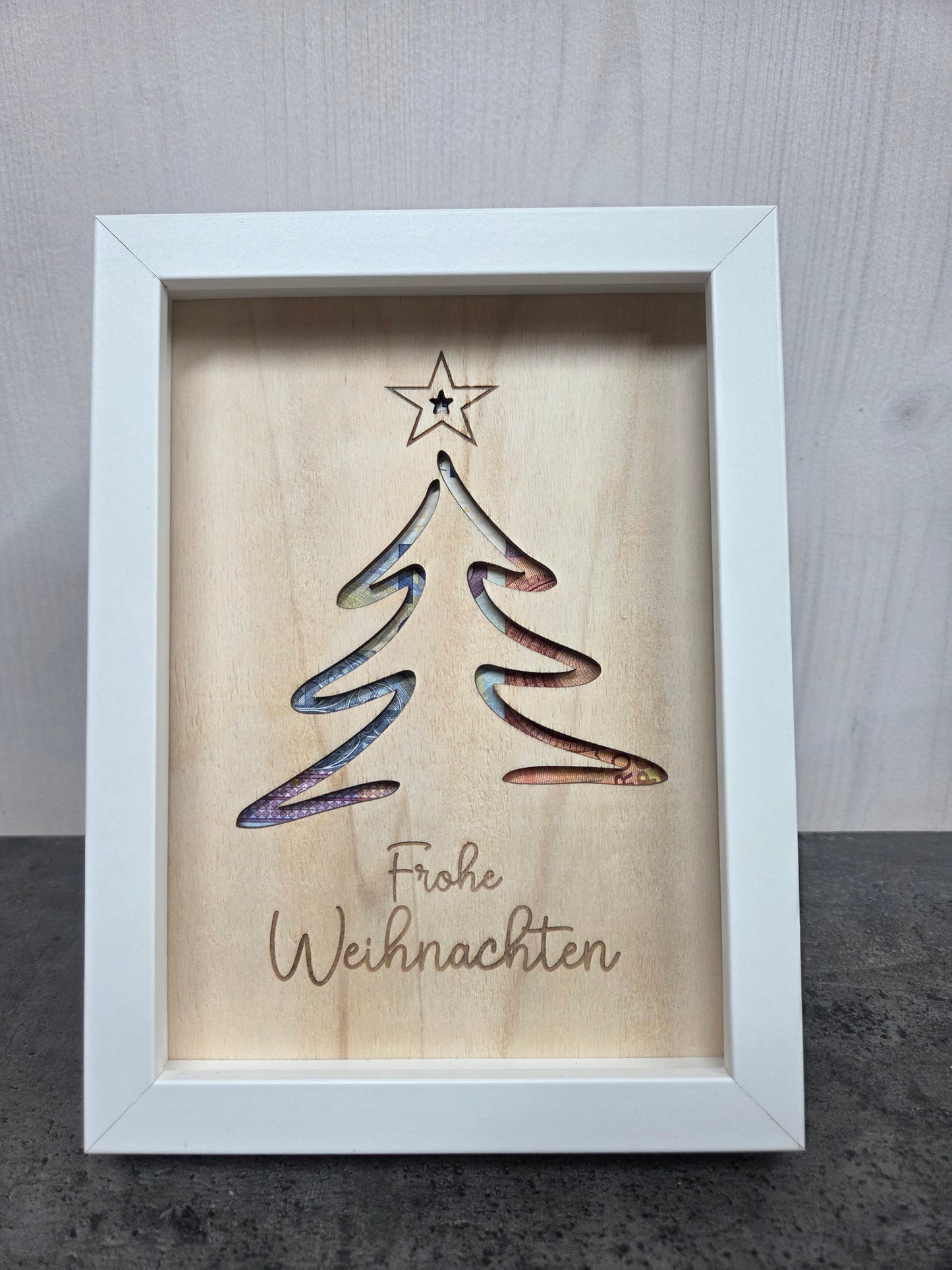 "Frohe Weihnachten" Geldgeschenk im Bilderrahmen