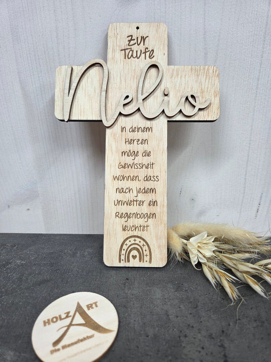 Personalisiertes Holzkreuz - zur Taufe, Kommunion, Firmung und Konfirmation