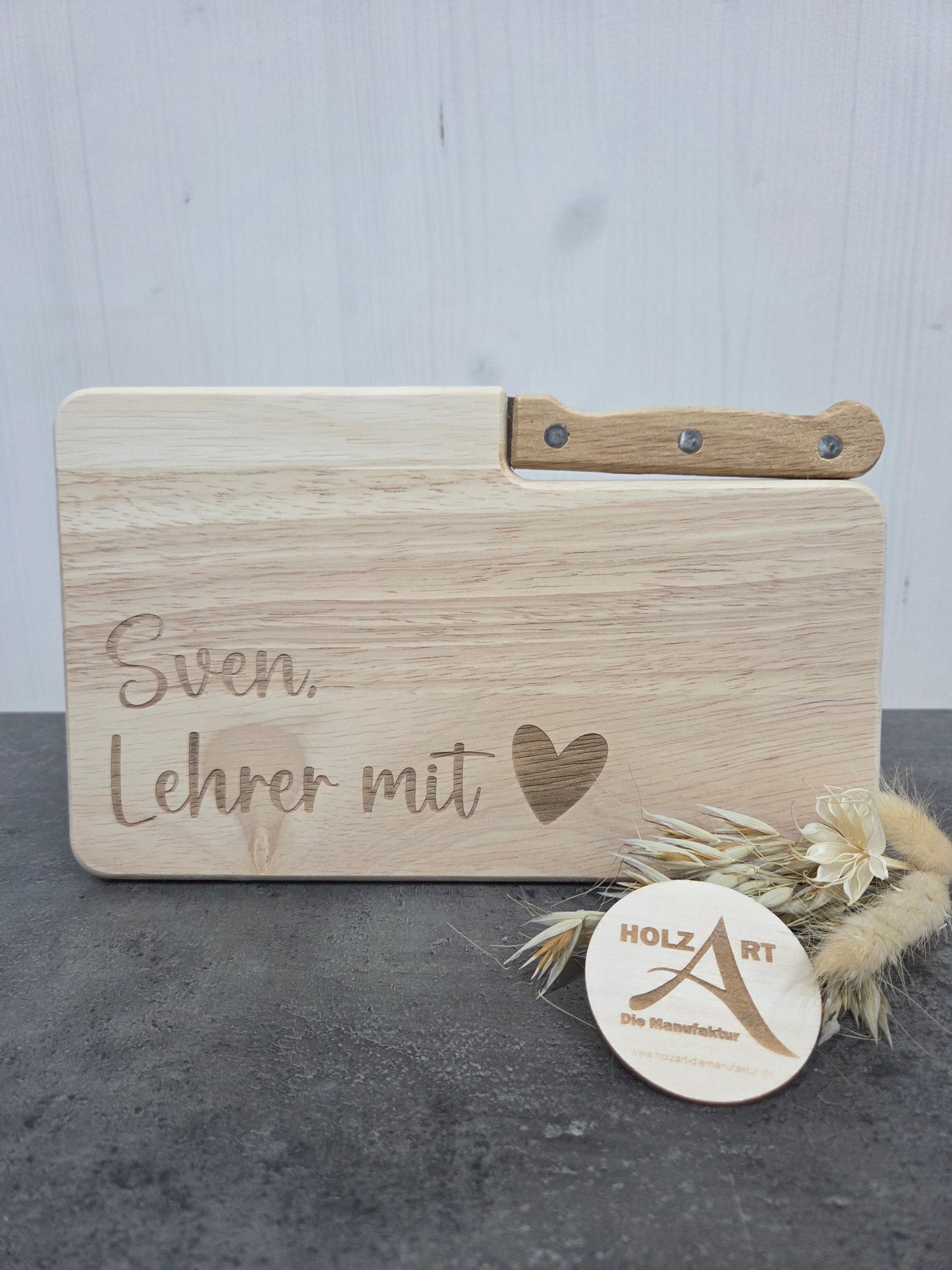 Lehrer/in mit Herz - Personalisierte Frühstücksbrettchen mit Messer