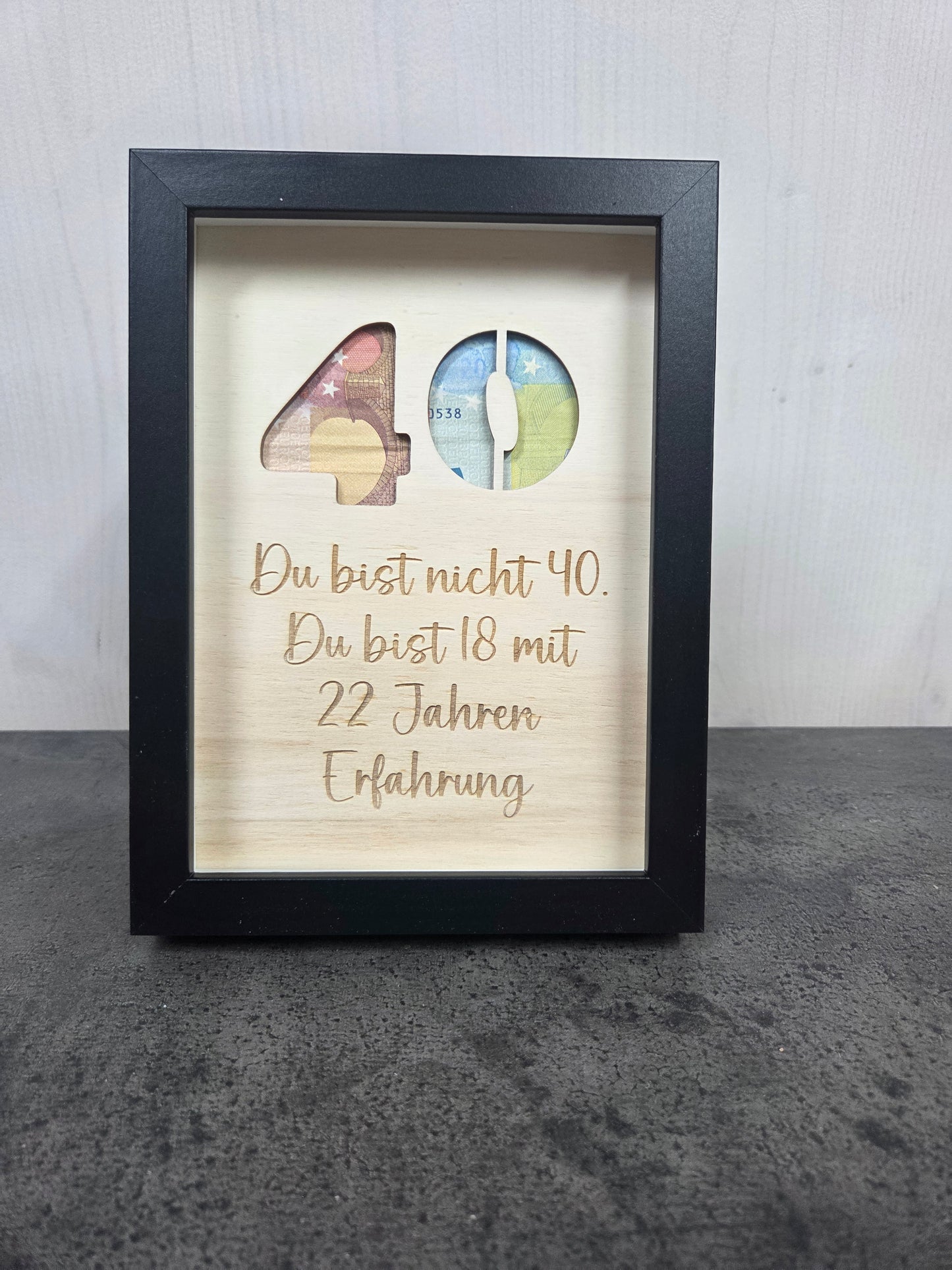 Lustiges Geldgeschenk im Bilderrahmen "18 mit Erfahrung" Geldgeschenk zum (runden) Geburtstag
