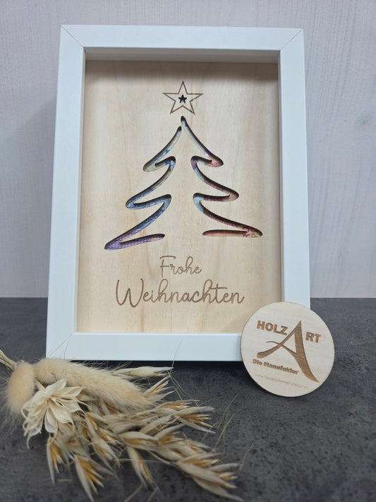 "Frohe Weihnachten" Geldgeschenk im Bilderrahmen