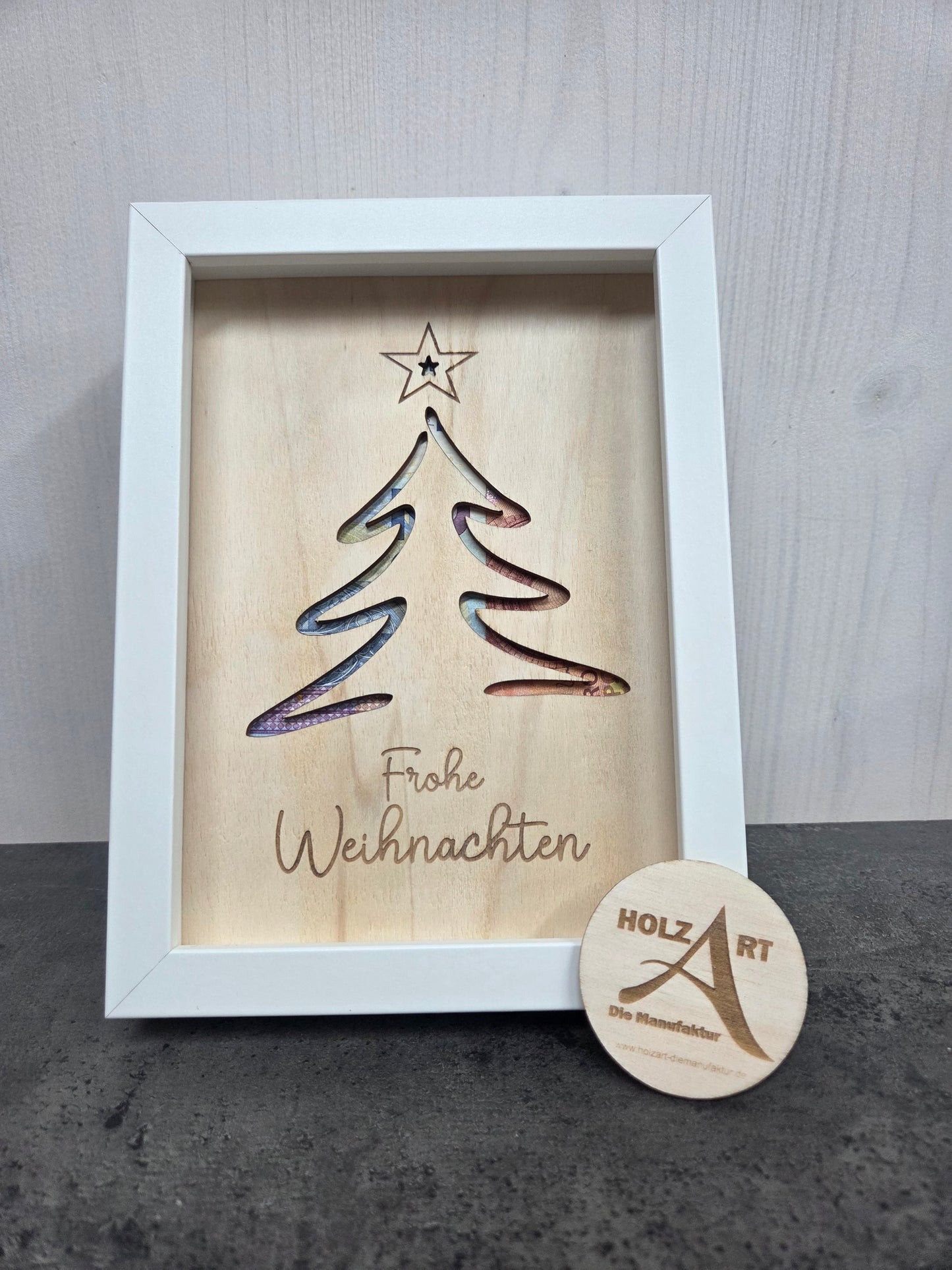 "Frohe Weihnachten" Geldgeschenk im Bilderrahmen