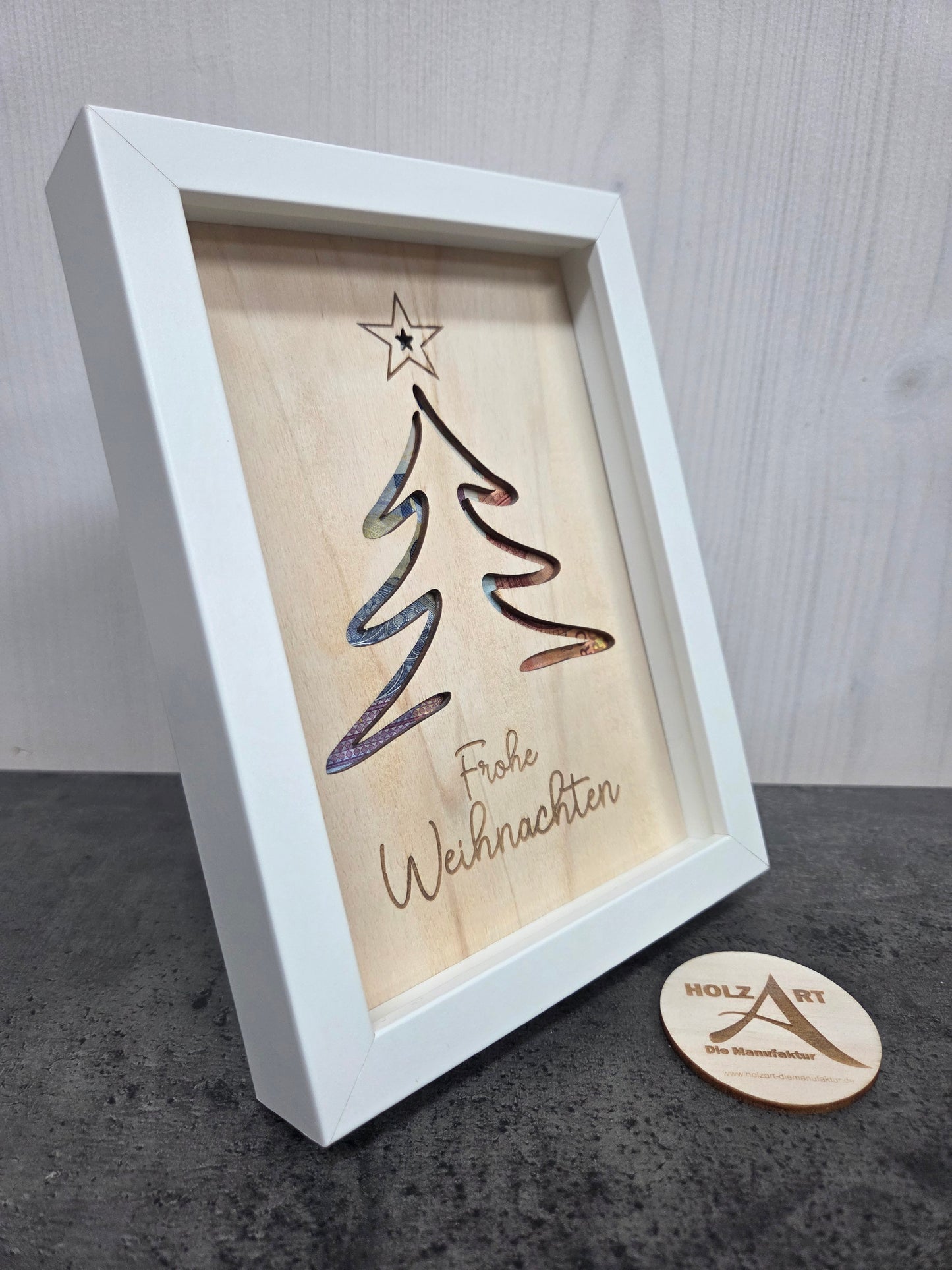 "Frohe Weihnachten" Geldgeschenk im Bilderrahmen