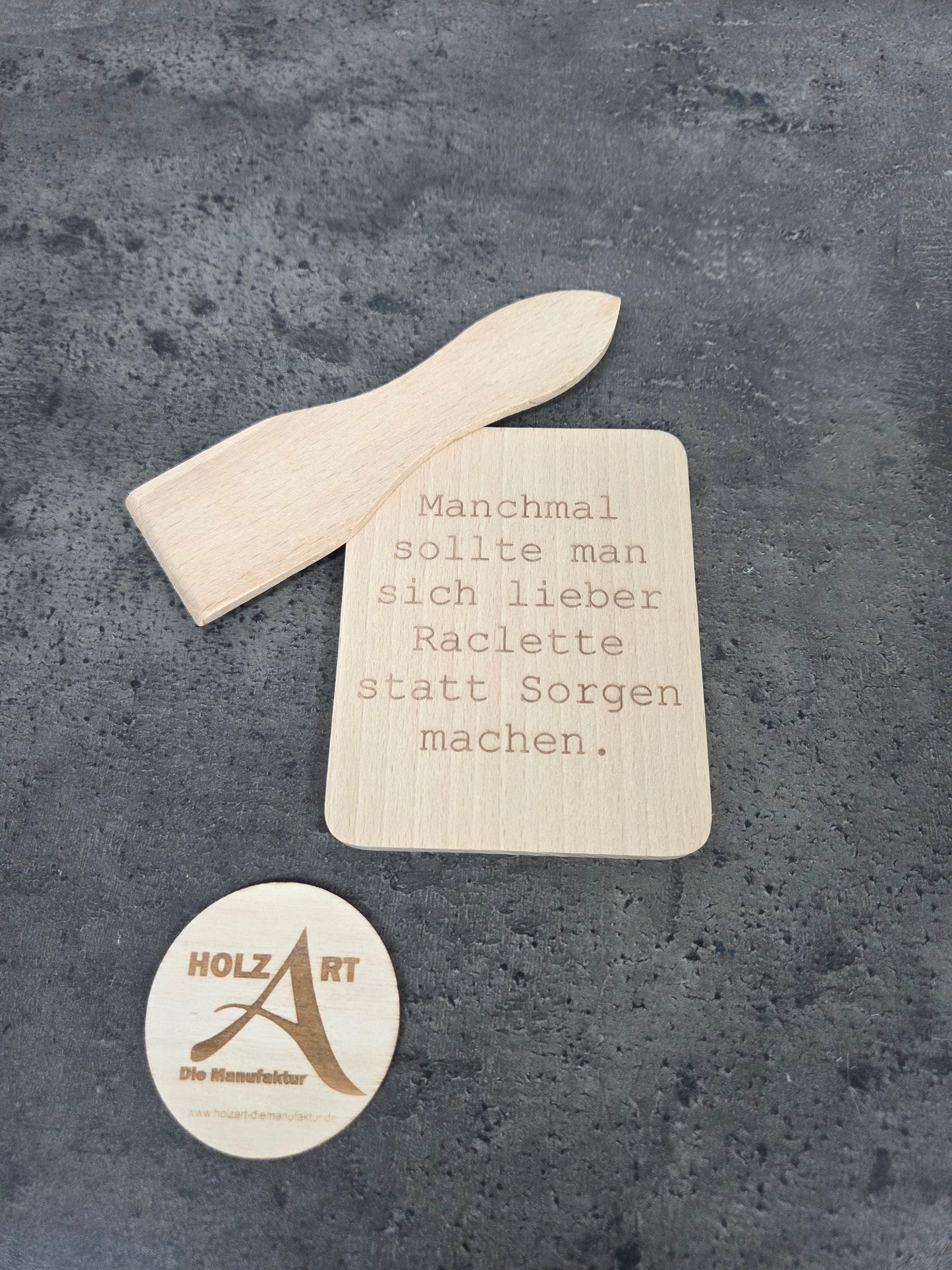Raclette Zubehör Set aus Holz: Hochwertige Raclette Pfännchen Untersetzer aus Buchenholz mit Schaber