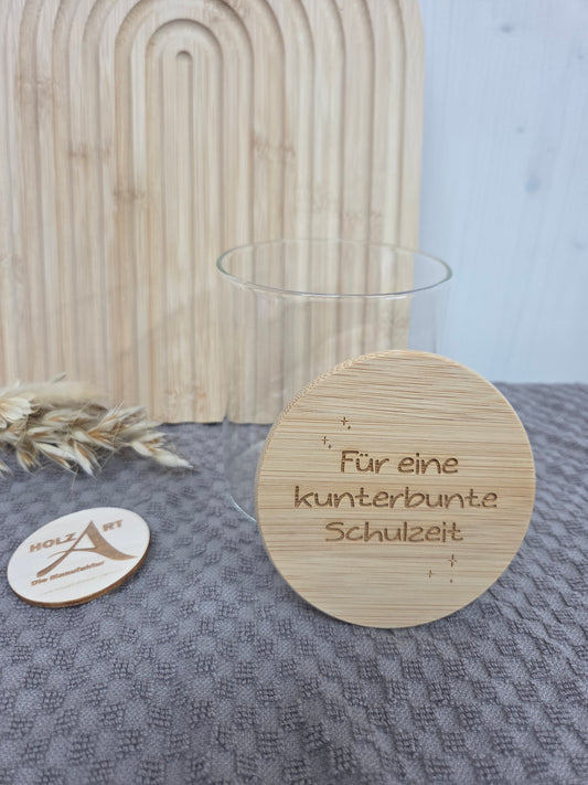 Graviertes Vorratsglas zur Einschulung – „Für eine kunterbunte Schulzeit“