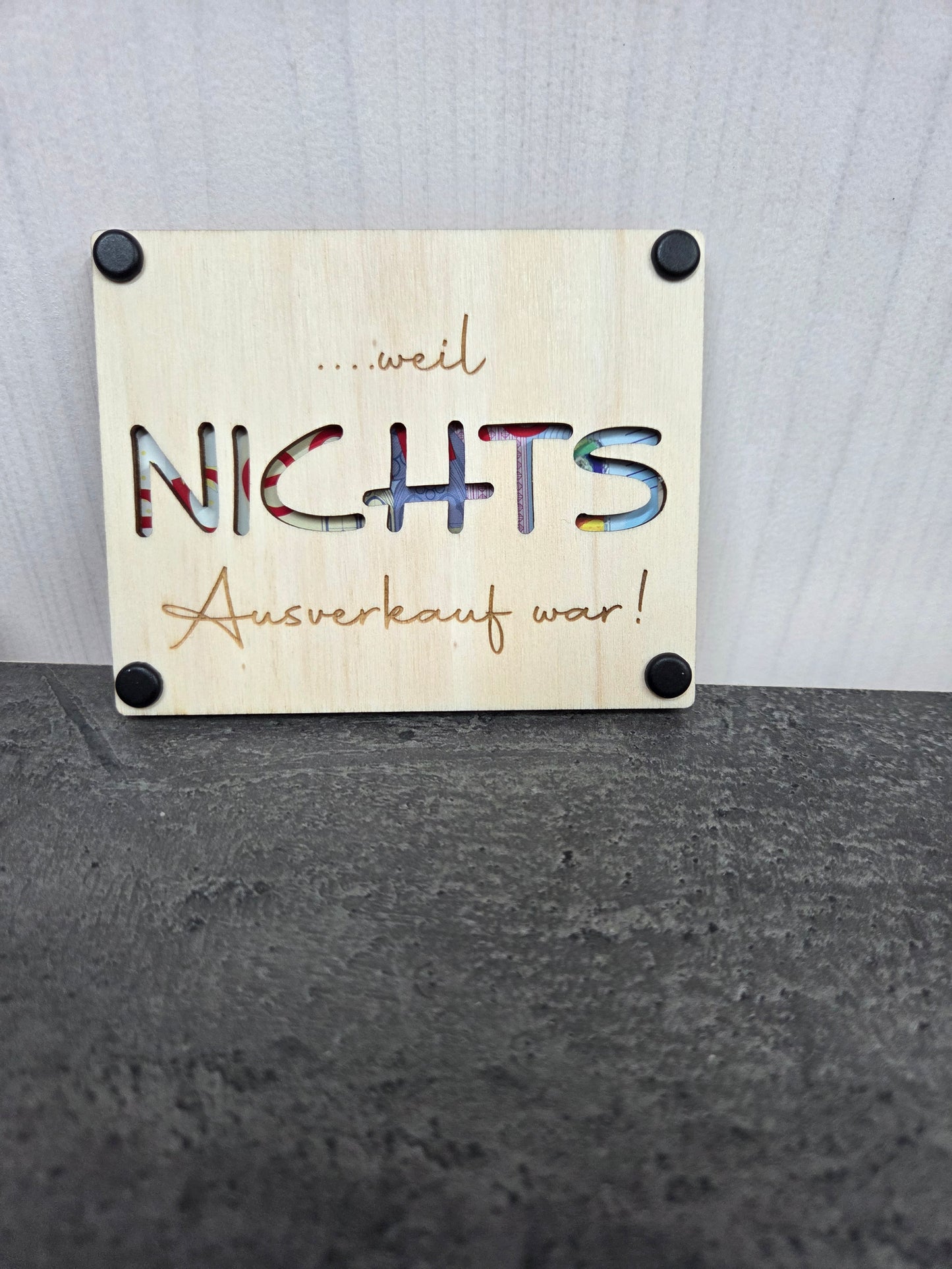 Geschenkverpackung „...weil NICHTS Ausverkauf war!“: Die edle Holz-Verpackung für Geld & Gutscheine – Perfekt für Geburtstag, Weihnachten & Anlässe mit Humor
