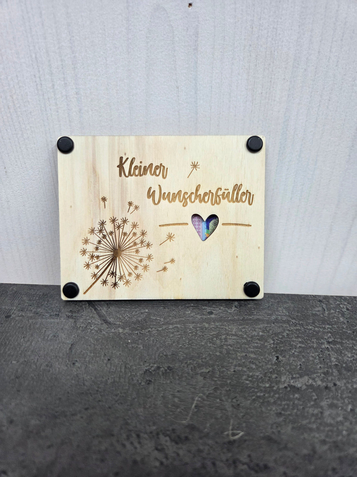 Geldgeschenk "Kleiner Wunscherfüller" aus Holz mit Pusteblume – Originelle Geld- & Gutscheinverpackung