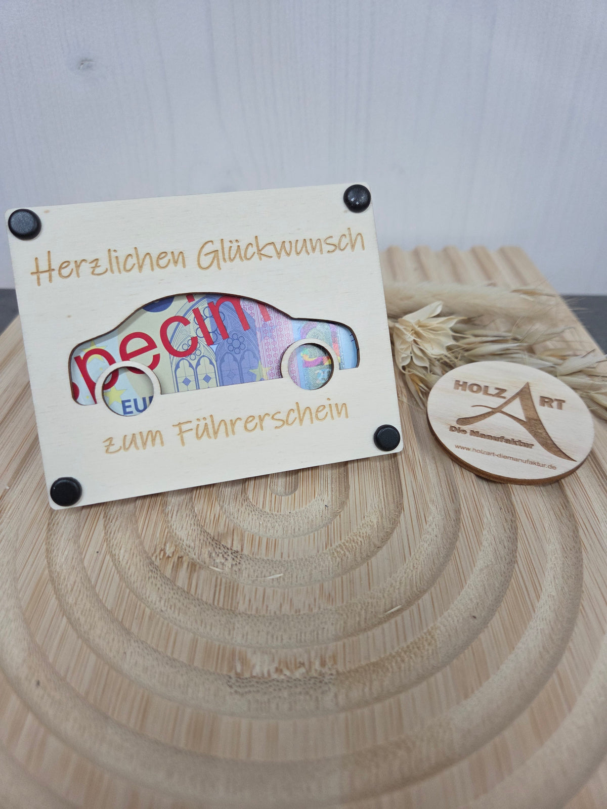 Geldgeschenk aus Holz zum Führerschein mit Auto – Originelle Geschenkkarte & Startkapital für das erste Auto