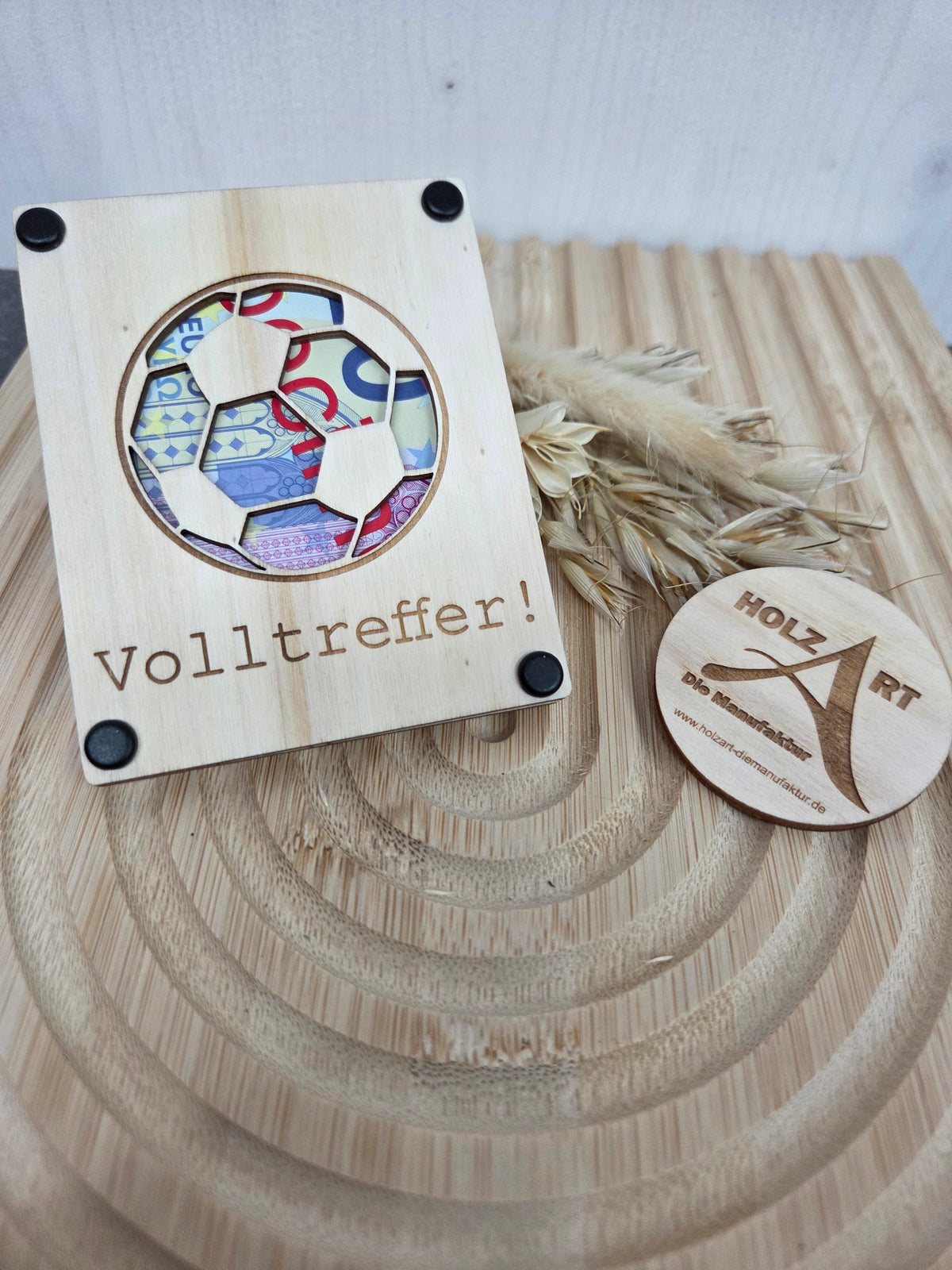 Geschenkverpackung „Volltreffer!“: Die edle Holz-Verpackung für Geld & Gutscheine – Perfekt für Fußballfans & Sportbegeisterte
