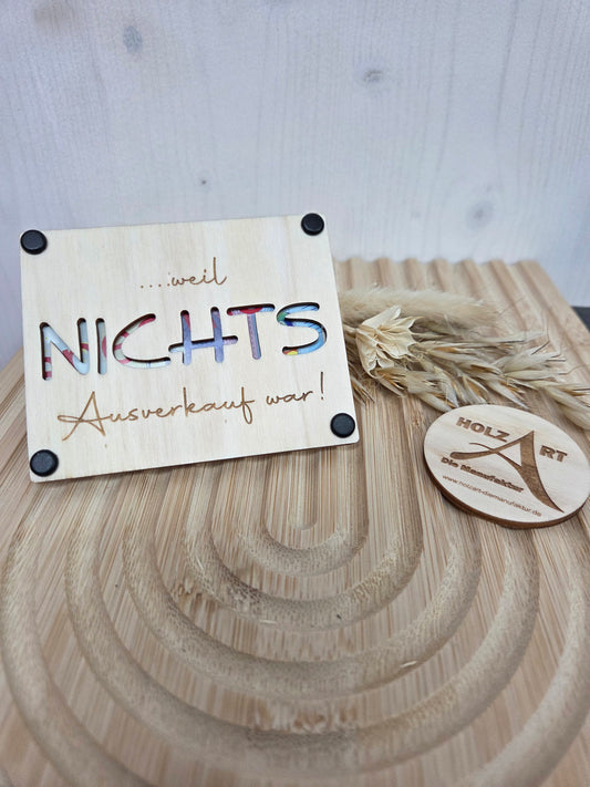 Geschenkverpackung „...weil NICHTS Ausverkauf war!“: Die edle Holz-Verpackung für Geld & Gutscheine – Perfekt für Geburtstag, Weihnachten & Anlässe mit Humor