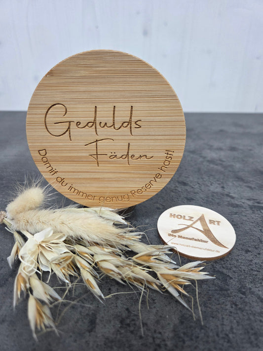 Vorratsglas „Geduldsfäden“ mit Holzdeckel | Originelle Geschenkidee für Freunde & Kollegen