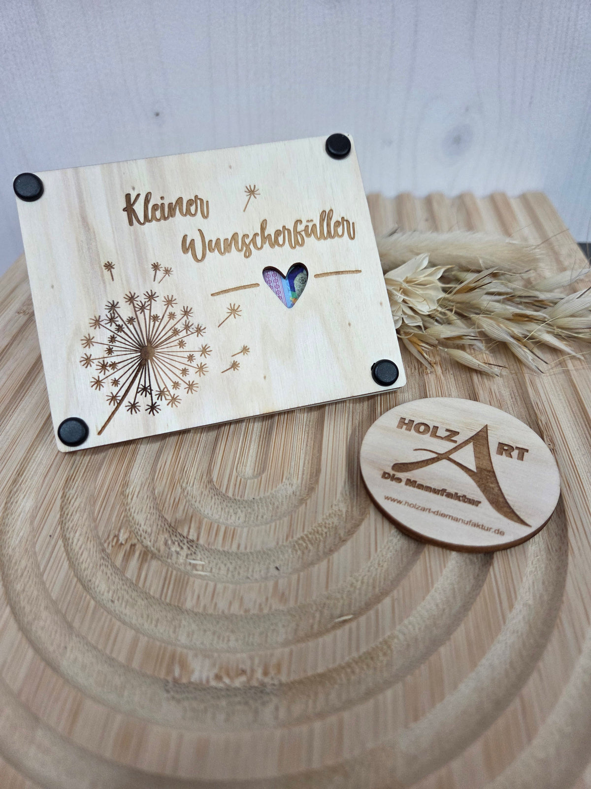 Geldgeschenk "Kleiner Wunscherfüller" aus Holz mit Pusteblume – Originelle Geld- & Gutscheinverpackung